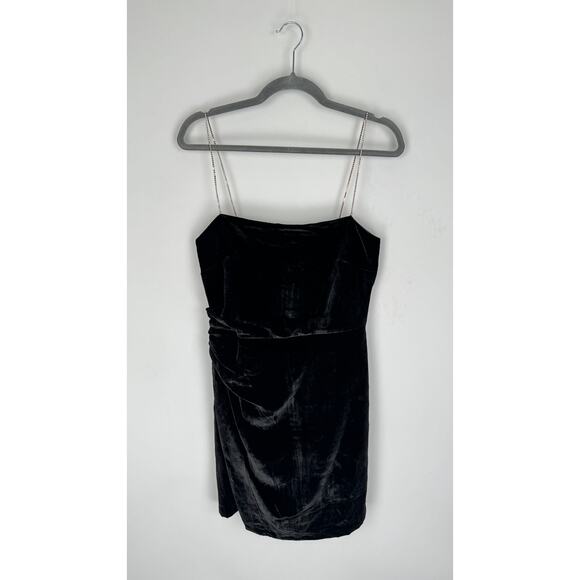 House Of Harlow 1960 Black Velvet Mini Dress Crystal Strap Womens Small New - Picture 9 of 13